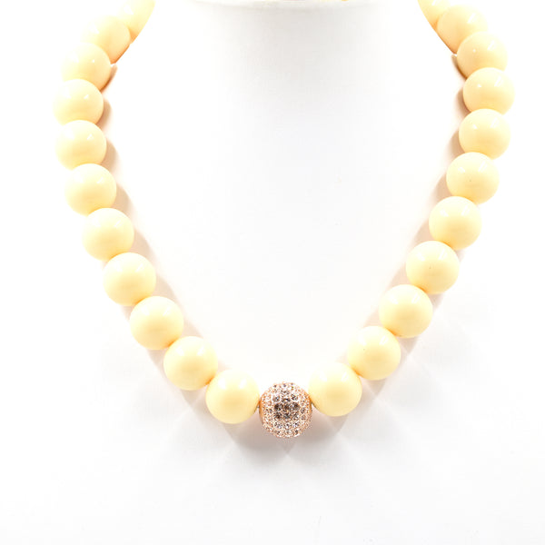 Large bead short necklace with central diamante piece
