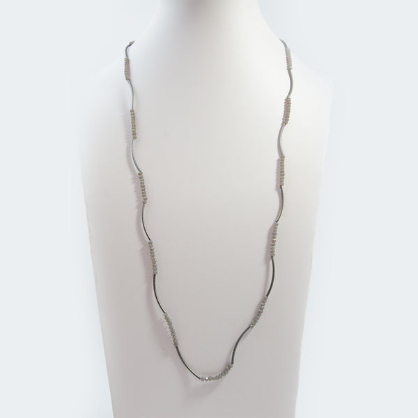 Charcoal cutglass beads&matt metal tube stretchy jewellery