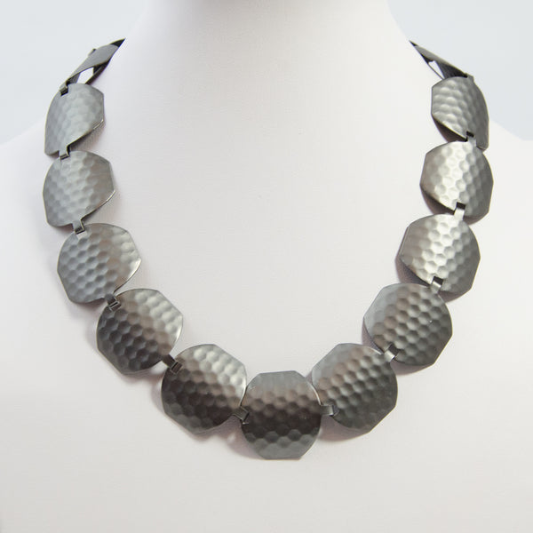 Hexagon shape matt metal component necklace