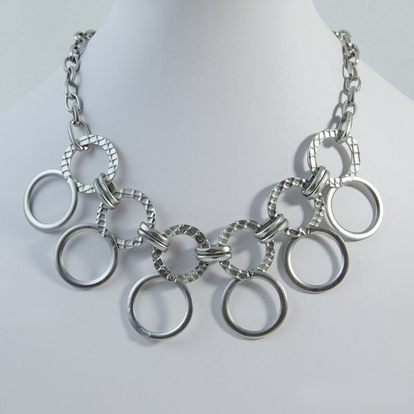 Textured double linked circle necklace