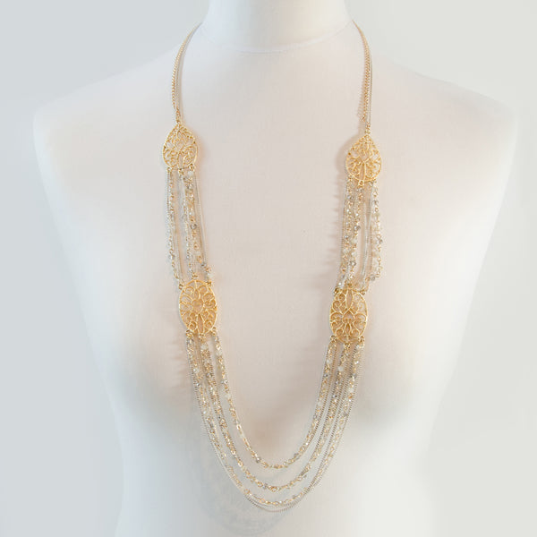 Delicate long necklace with filigree & beading features