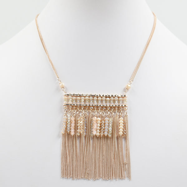 bar pendant necklace with crystal, beads and chain droppers