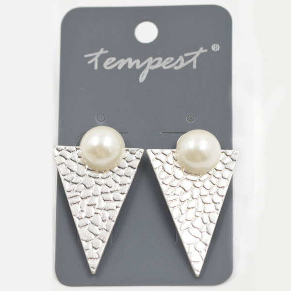 Contemporary triangle earrings with pearl stud detail