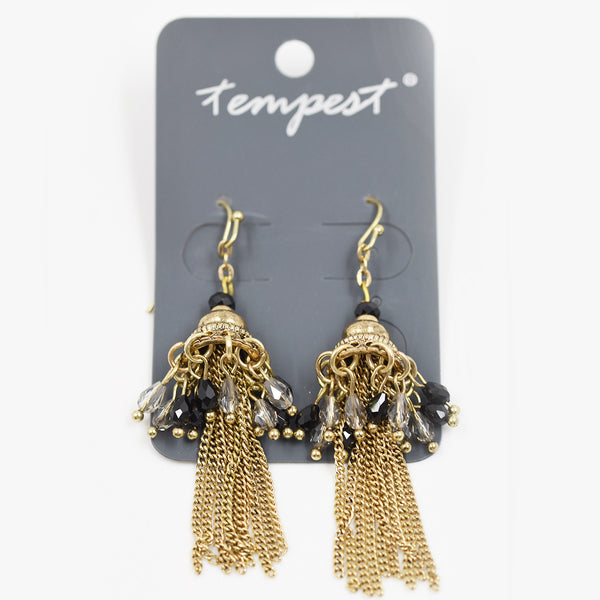 Long earrings with tassel pendants and delicate crystals