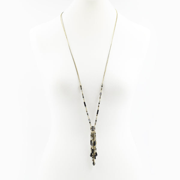 Long delicate necklace with crystal & chain pendant