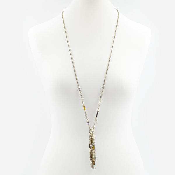 Long delicate necklace with crystal & chain pendant