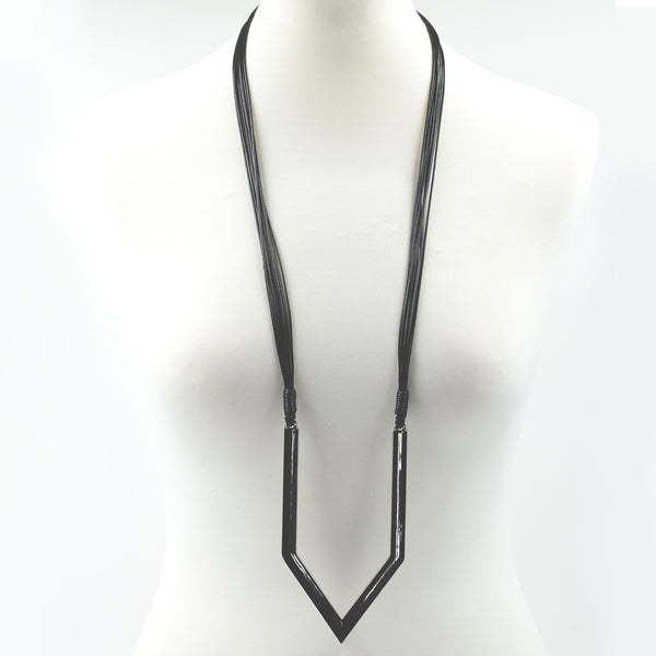 Long multi cord necklace with square tube V shape detail
