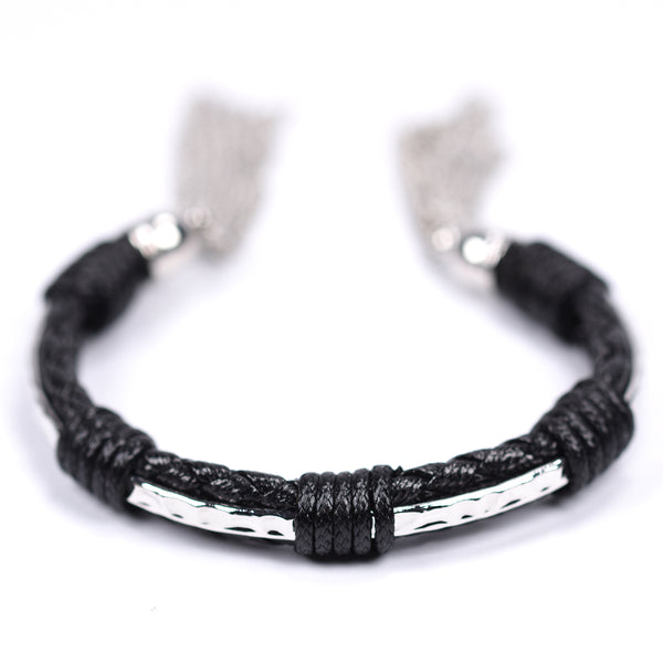 Plait detail open bangle with chain tassel feature