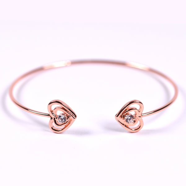 Open bangle with solid heart and crystals ends