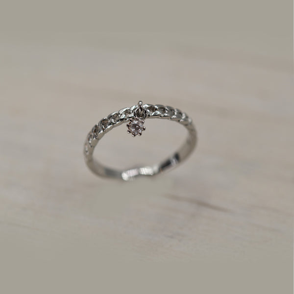 Delicate half rope ring with crystal drop