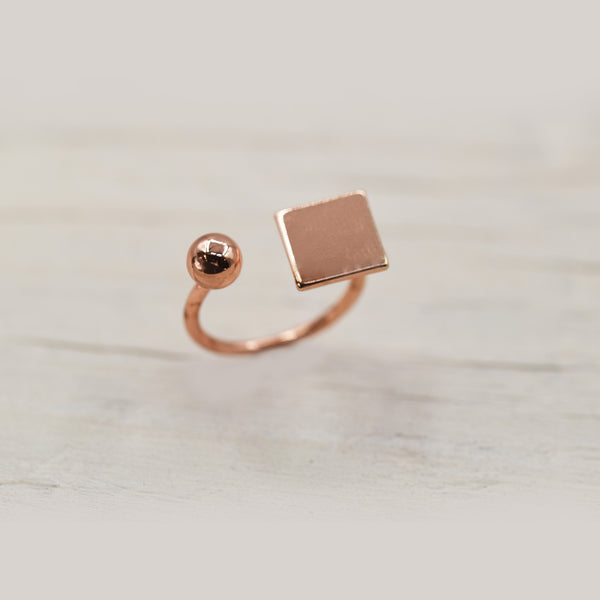 Rose gold ball and square ring