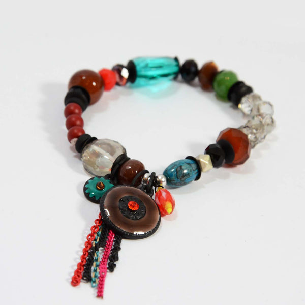 Beaded colourful bracelet with cut glass and tassle