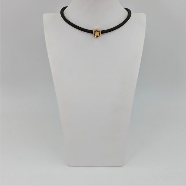Soft rubber choker style necklace with crystal pendant and magnetic clasp