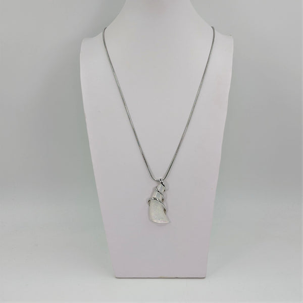 Long silver white iridescent necklace