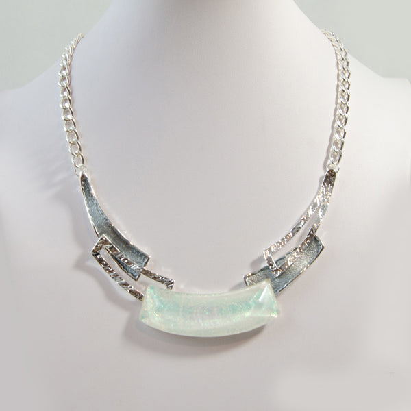 Iridescent bar necklace with matt & beaten metal detail