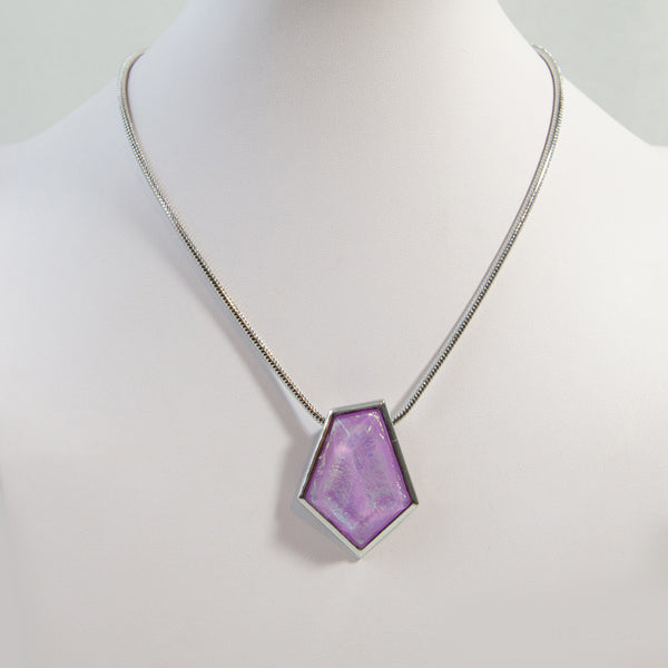 Irregular shape iridescent stone pendant