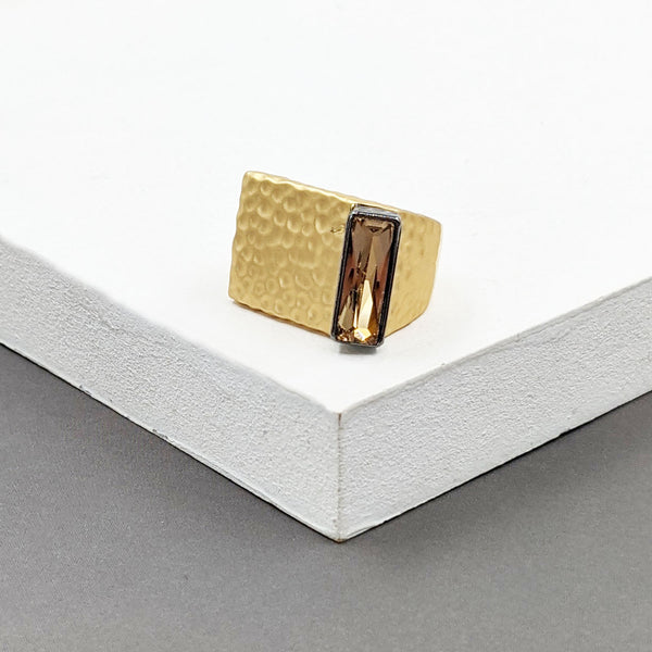 Contemporary beaten ring with rectangular stone