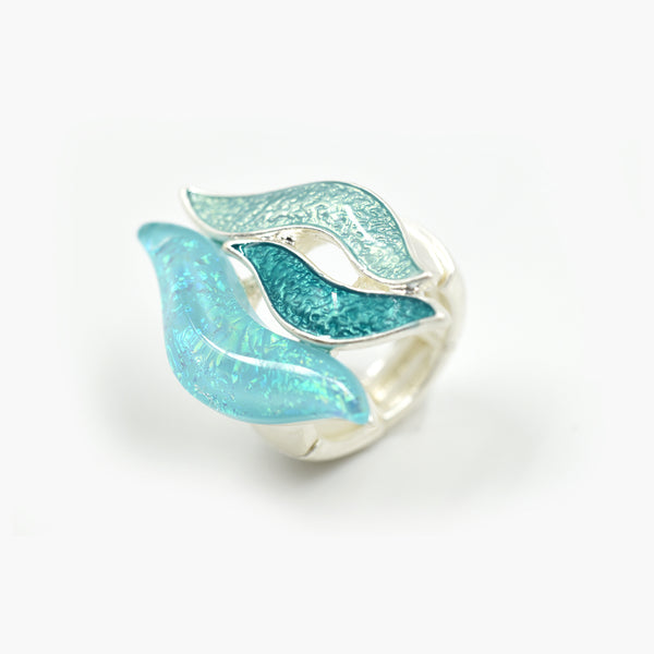 Three iridescent wave resin shapes on stretchy ring