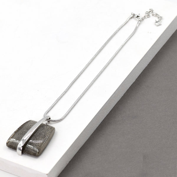 Square grey resin pendant snake chain necklace 41cm