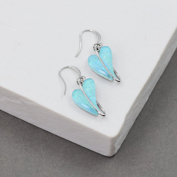 Elongated heart shape on fish hook earrings