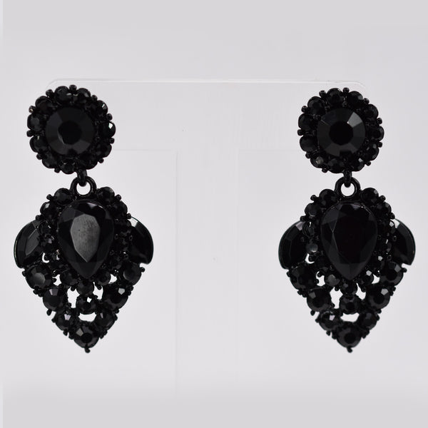 Diamond shape luxury drop earrings with black plated finish