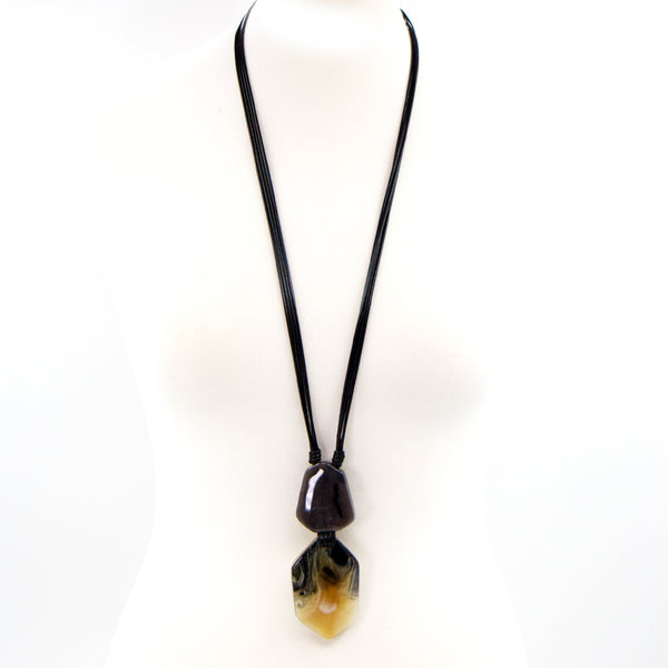 Long facetted shape tortoiseshell resin necklace