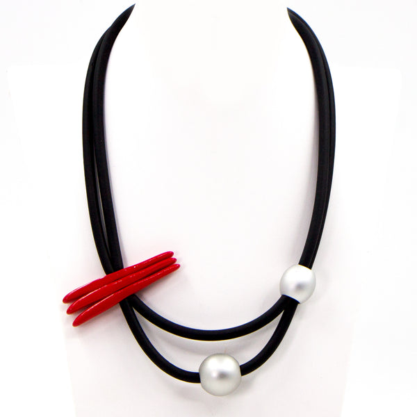 Black and red short statement necklace with bead feature