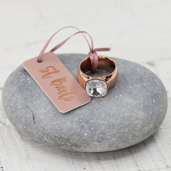 Rose gold Stainless steel ring with crystal center