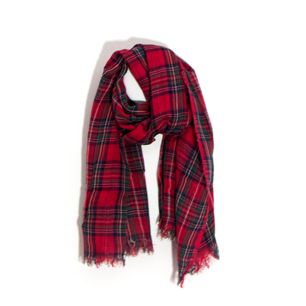 Red tartan woven design scarf