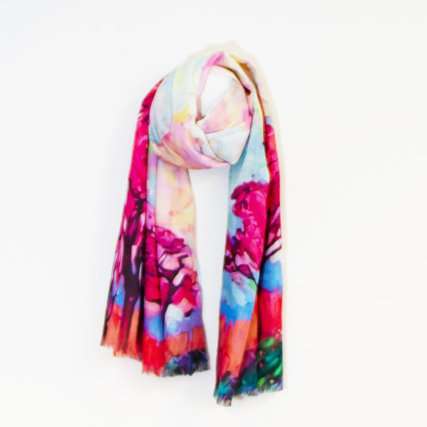 Artistic mirrored pink trees scarf