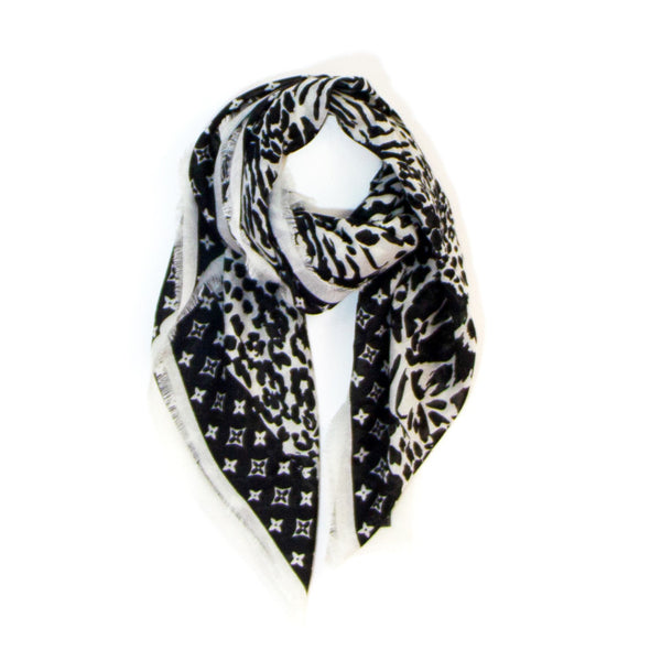 LV' inspired substantial animal print scarf with border