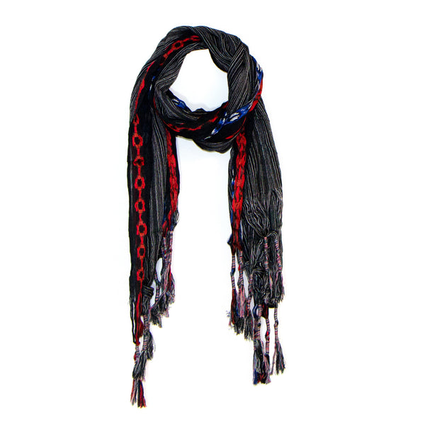 Artisan style scarf with long tassel