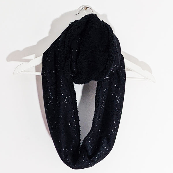 Subtle glitter infinity scarf with faux fur under side