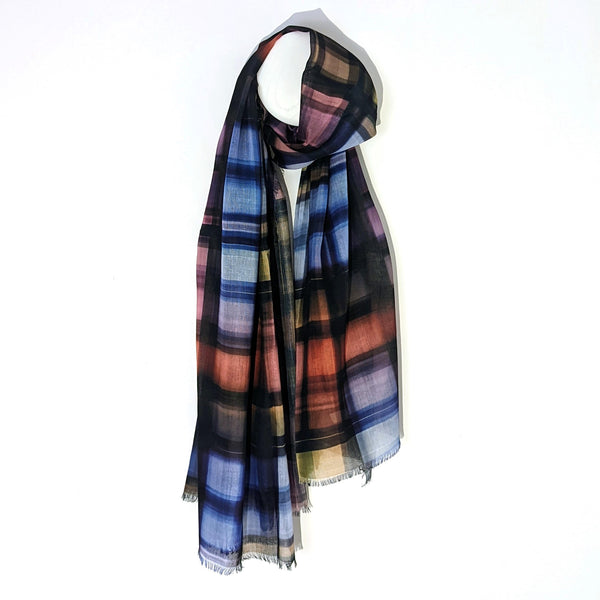 Contemporary colourful stylish tartan viscose digital print scarf
