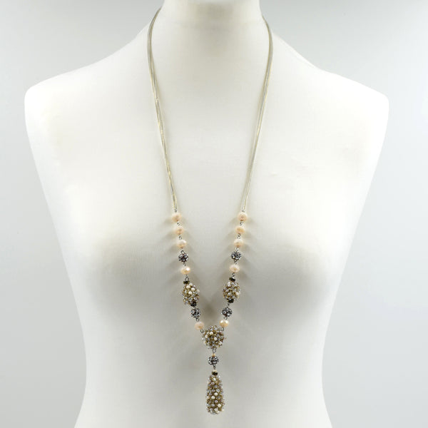 Elegant long necklace with bead cluster & chain detail