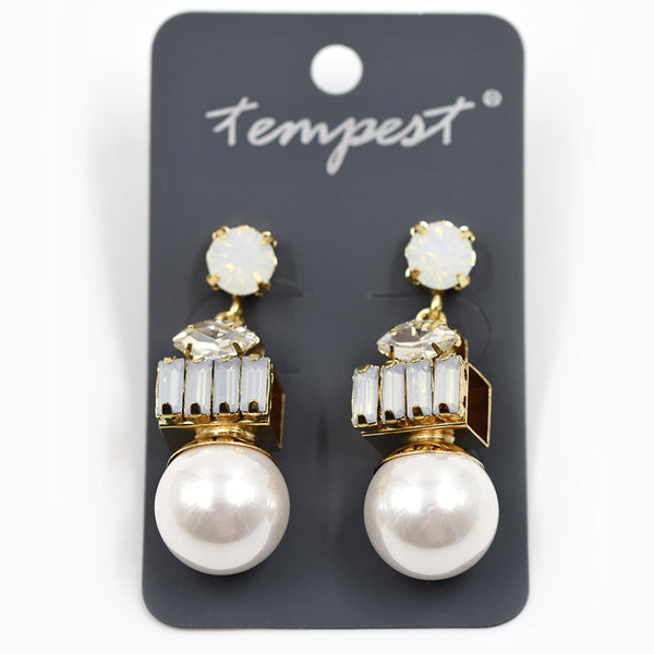 Dressy pearl drop earrings with crystal details