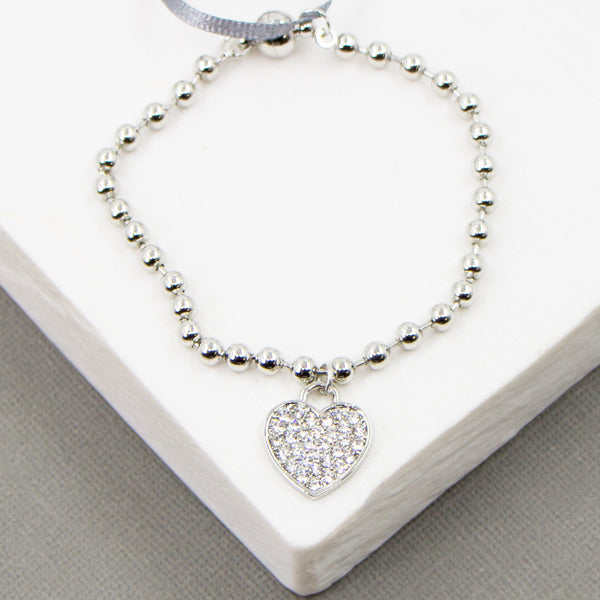 Crystal heart charm bracelet with magnetic clasp