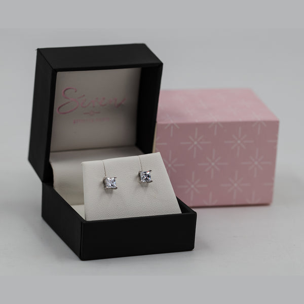 925 square crystal stud earrings 4mm