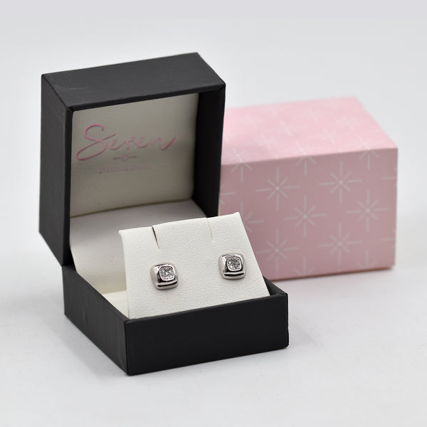 Diamond shaped stud earrings with CZ crystals