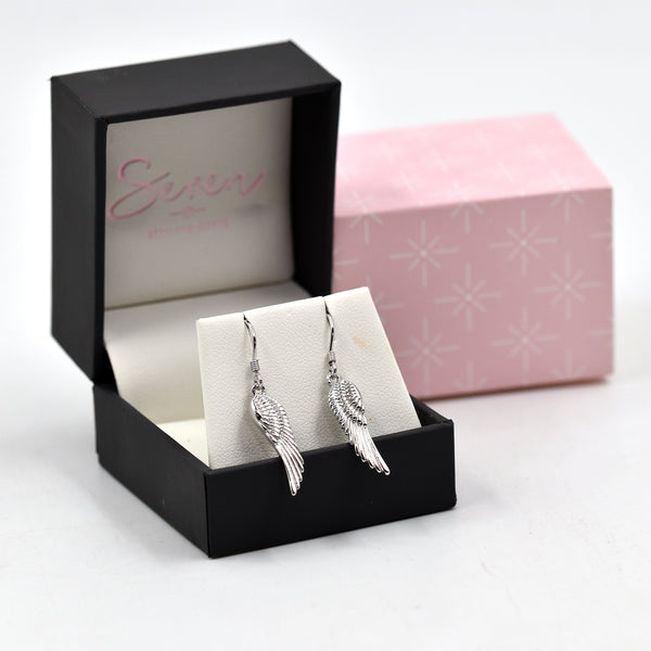 Angel wing motif earrings on fish hook