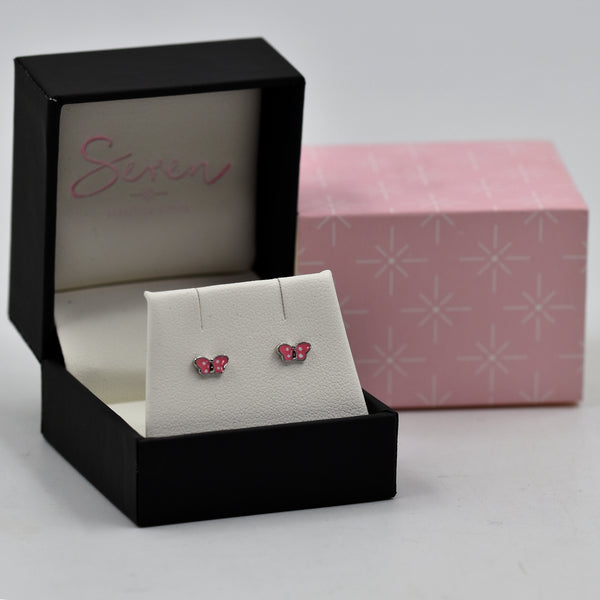 Butterfly shaped stud pink earrings