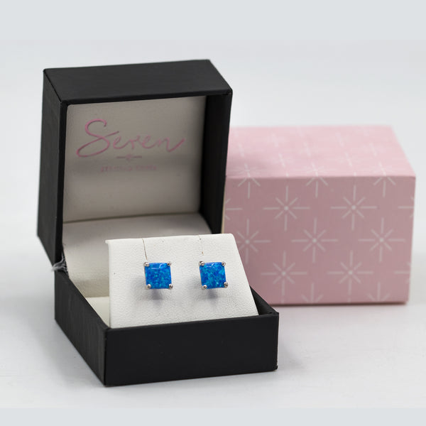 Blue opal square stud earrings