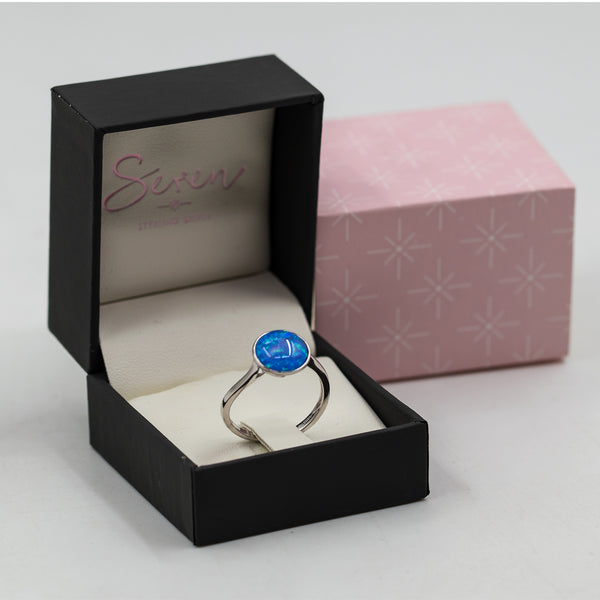 925 Blue Japanese Opal stone ring