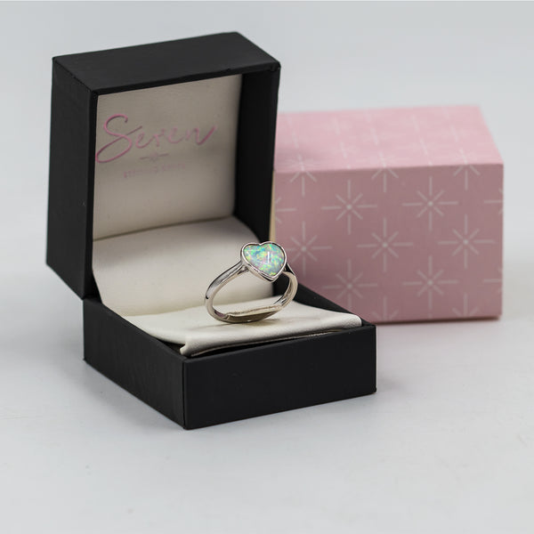 925 Heart shaped white Japanese Opal stone ring