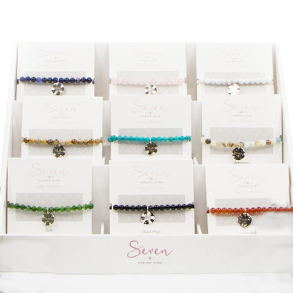 Seren Sterling Silver Semi Precious 27 colour mix bracelet pack, with Seren display stand