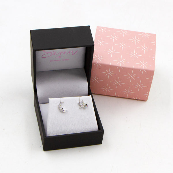 925 double star and moon cz earrings