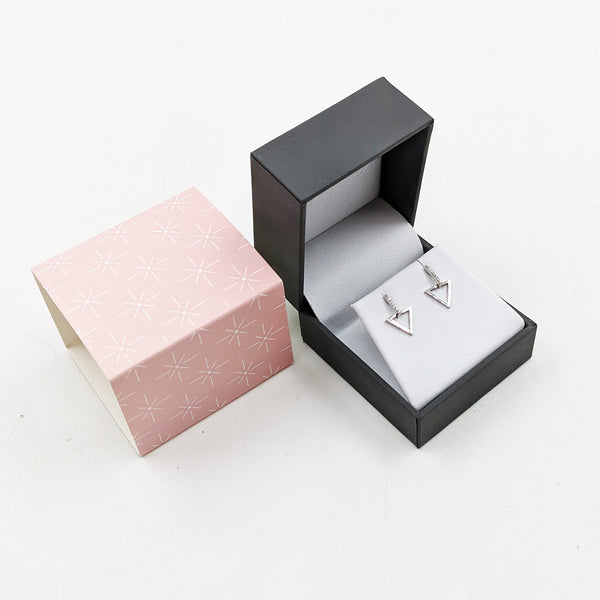 925 open triangle and cz bar stud earrings