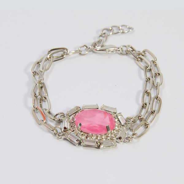 Delicate double strand bracelet with pink and diamante