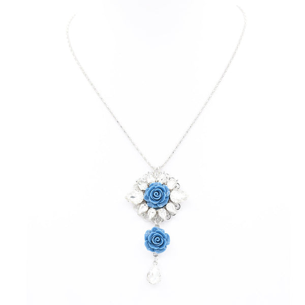 Mid-length necklace with flowers and diamante