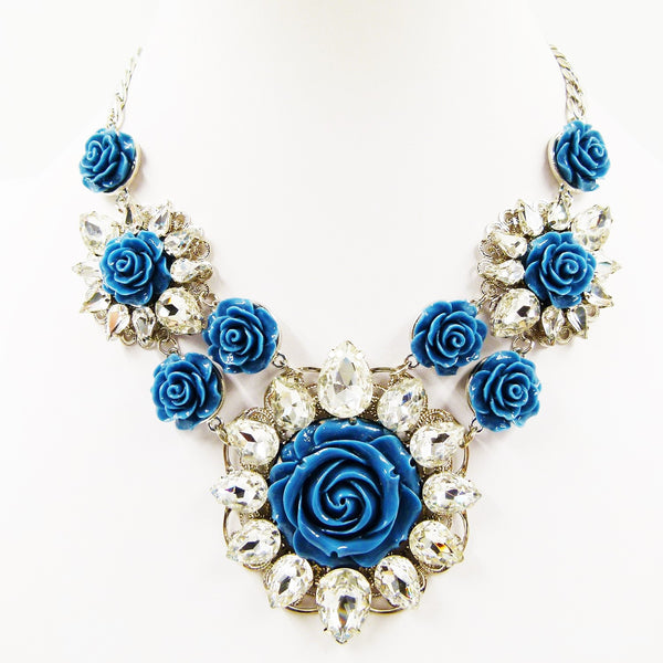 Extra large luxury flower and crystal statement necklace